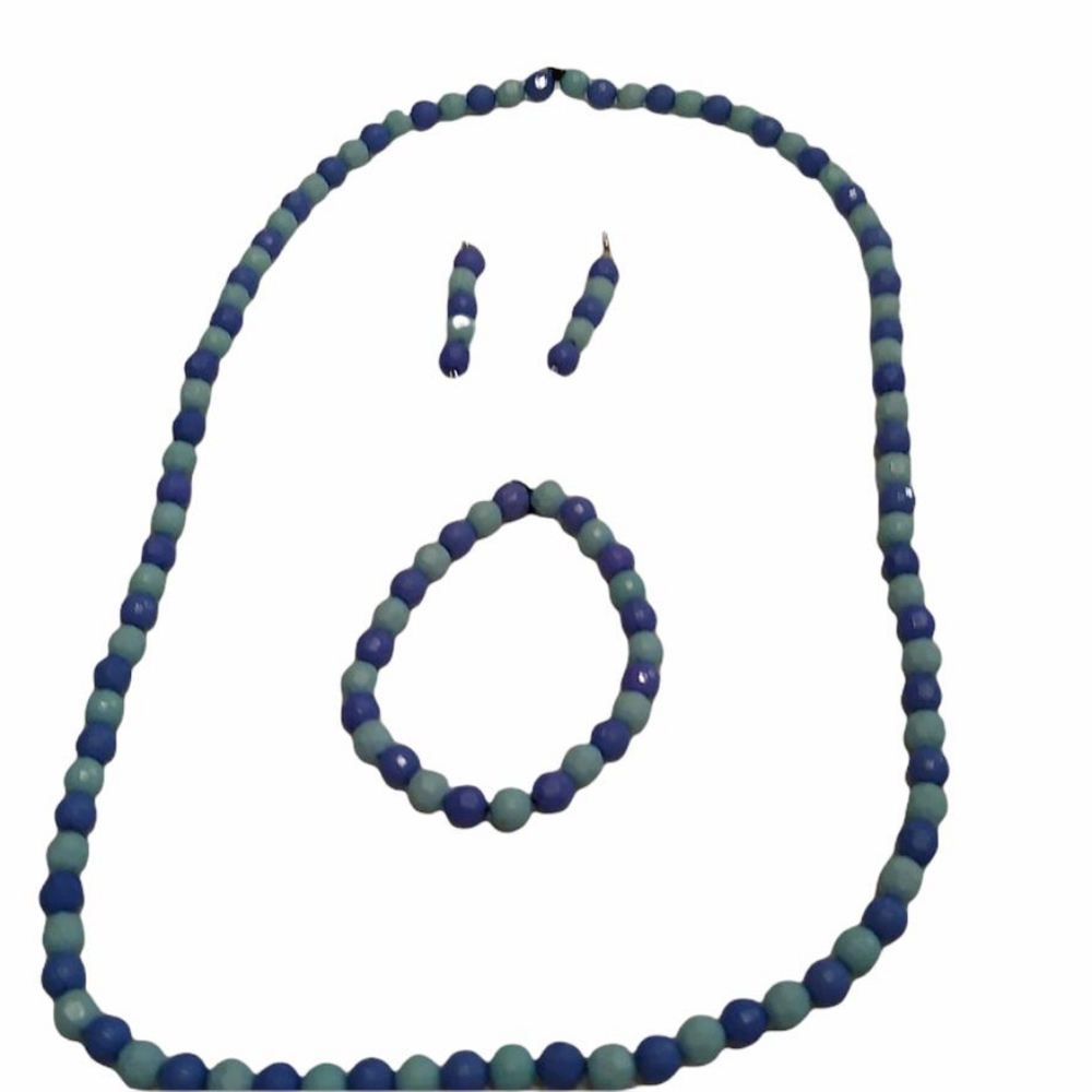 Handmade blue necklace bracelet and earring set